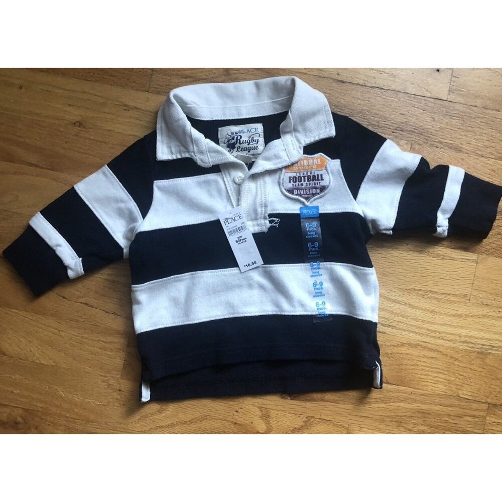 🆕Children's Place 6-9M Black & White Stripes Rugby Polo